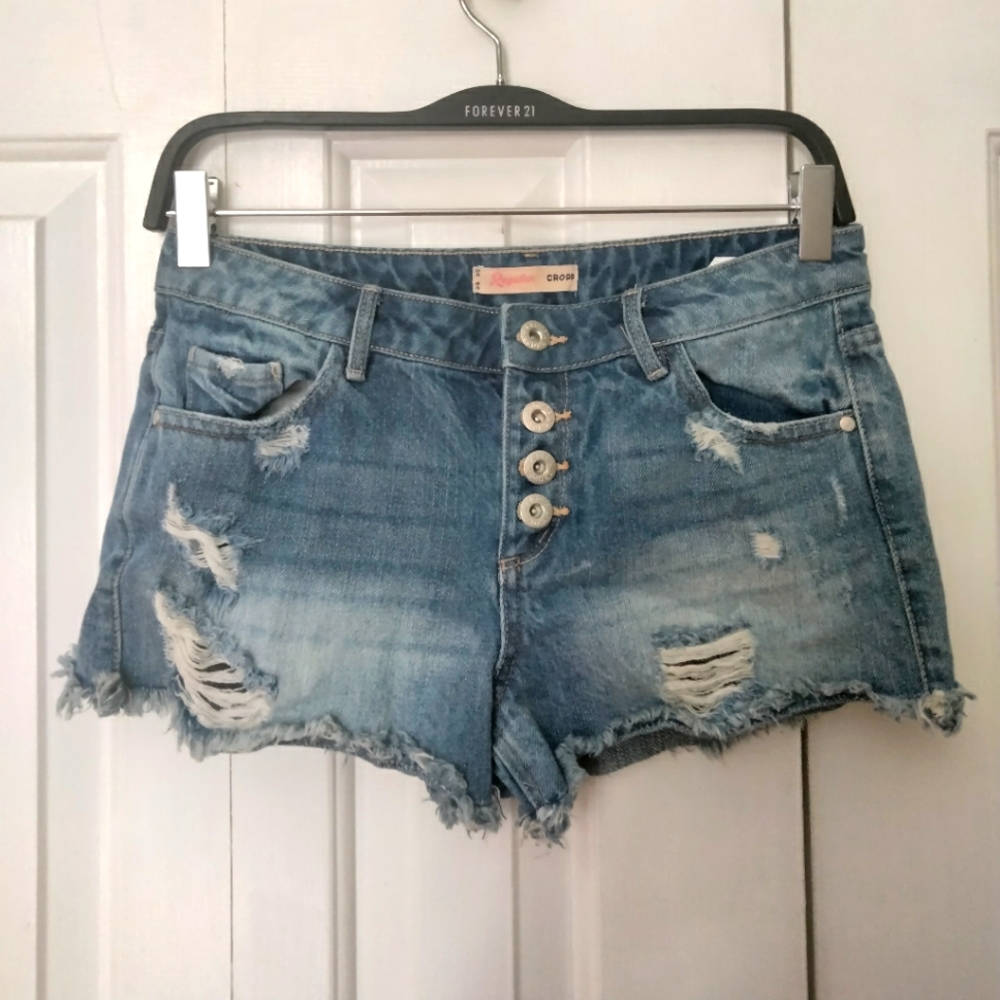 Button Up Denim Shorts